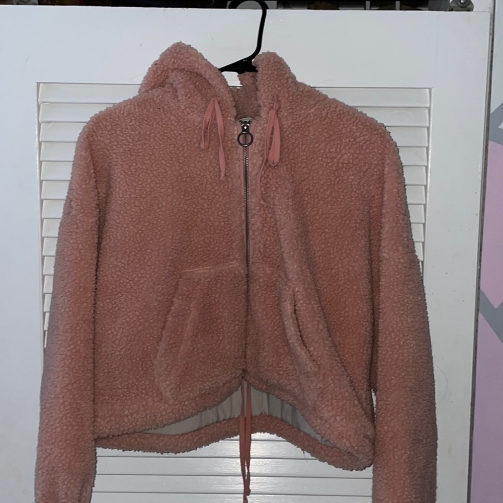 Light Pink Cropped Teddy Jacket